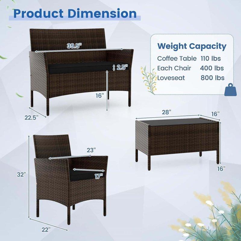 Karışık Kahverengi PE Rattan Metal İskeletli 4 Parça Minderli Bahçe Takımı - 272497