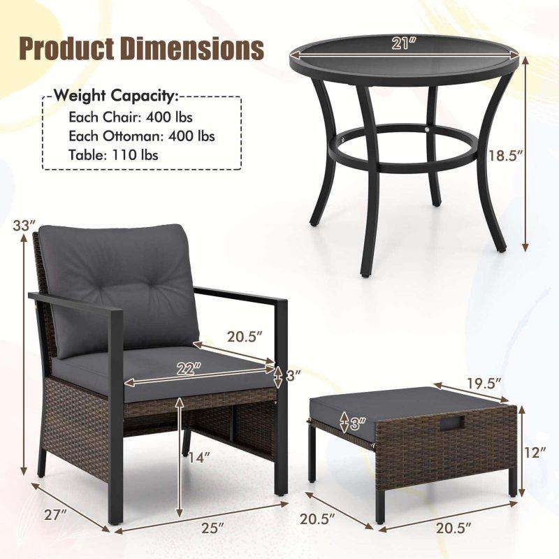 Karışık Kahverengi PE Rattan Metal Puf Tabureli 5 Parça Bahçe Takımı - 269917