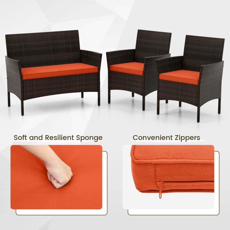 Karışık Kahverengi Rattan 4 Parça Temperli Camlı Bahçe Takımı - 269064