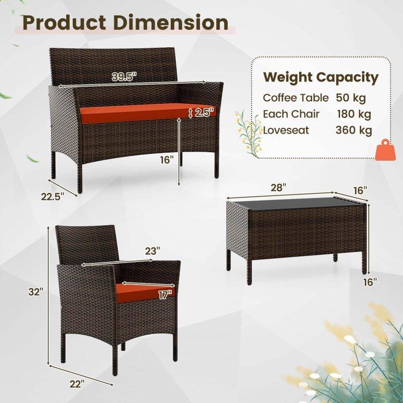 Karışık Kahverengi Rattan 4 Parça Temperli Camlı Bahçe Takımı - 269064