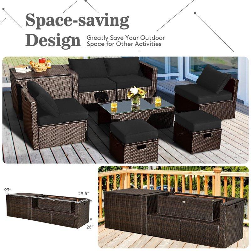 Karışık Kahverengi Rattan 8 Parça Depolama Kutulu Bahçe Takımı - 273766