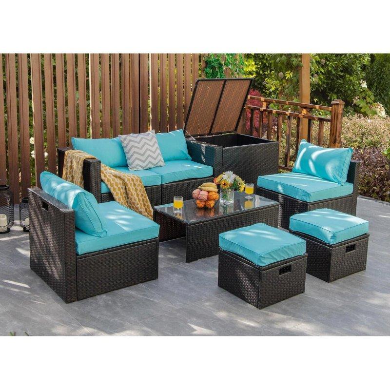 Karışık Kahverengi Rattan 8 Parça Depolama Kutulu Bahçe Takımı - 273766
