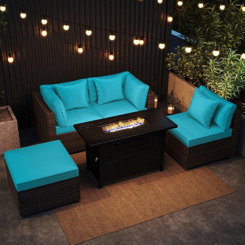 Karışık Kahverengi Rattan Ateş Çukurlu 5 Parça Modüler Bahçe Takımı - 276615