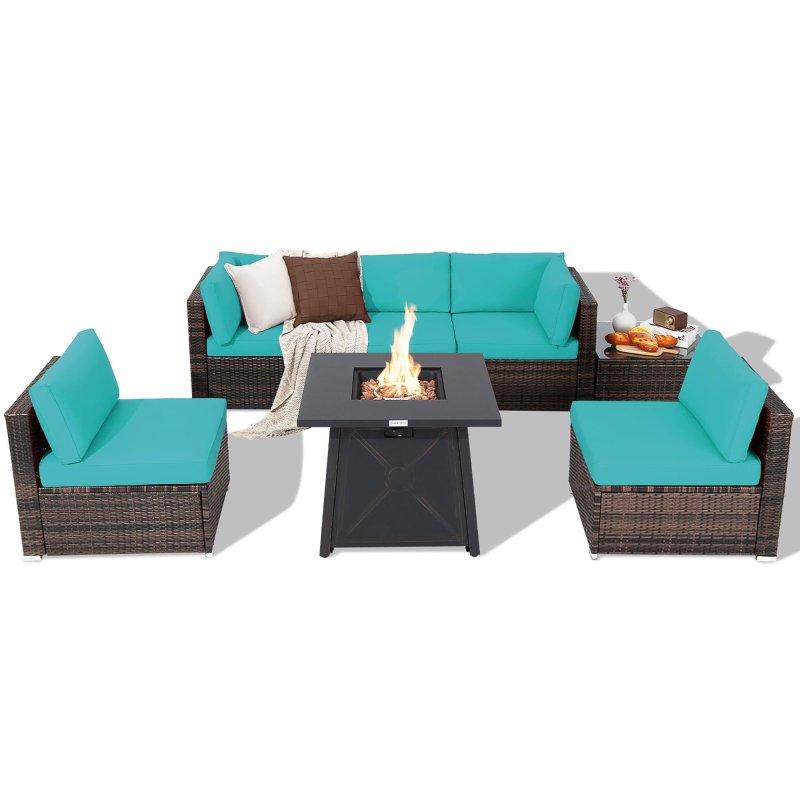 Karışık Kahverengi Rattan Ateş Çukurlu 7 Parça Bahçe Takımı - 274205