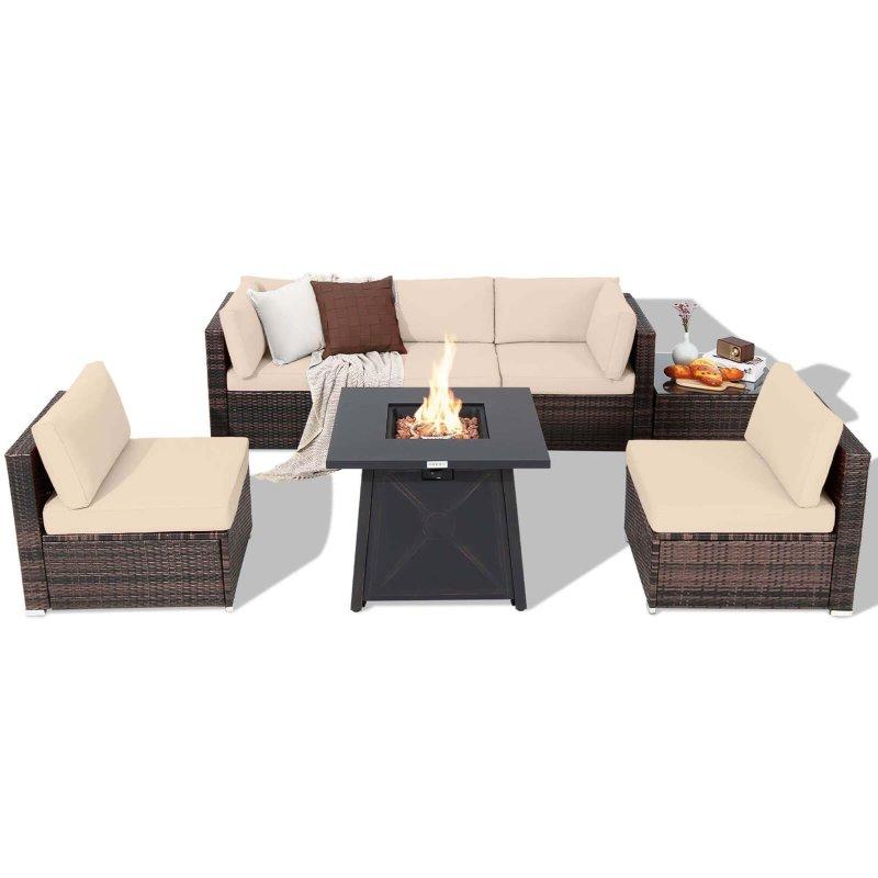 Karışık Kahverengi Rattan Ateş Çukurlu 7 Parça Bahçe Takımı - 274205