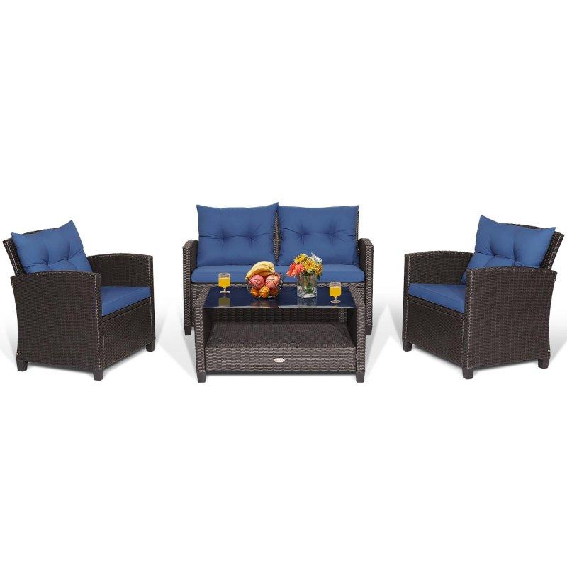 Karışık Kahverengi Rattan Cam Tablalı 4 Kişilik Bahçe Takımı - 273941