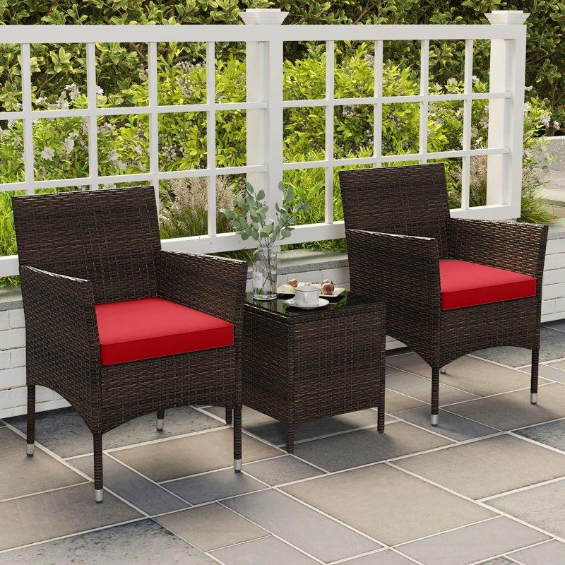 Karışık Kahverengi Rattan Metal Minderli 3 Parça Bahçe Takımı - 268168