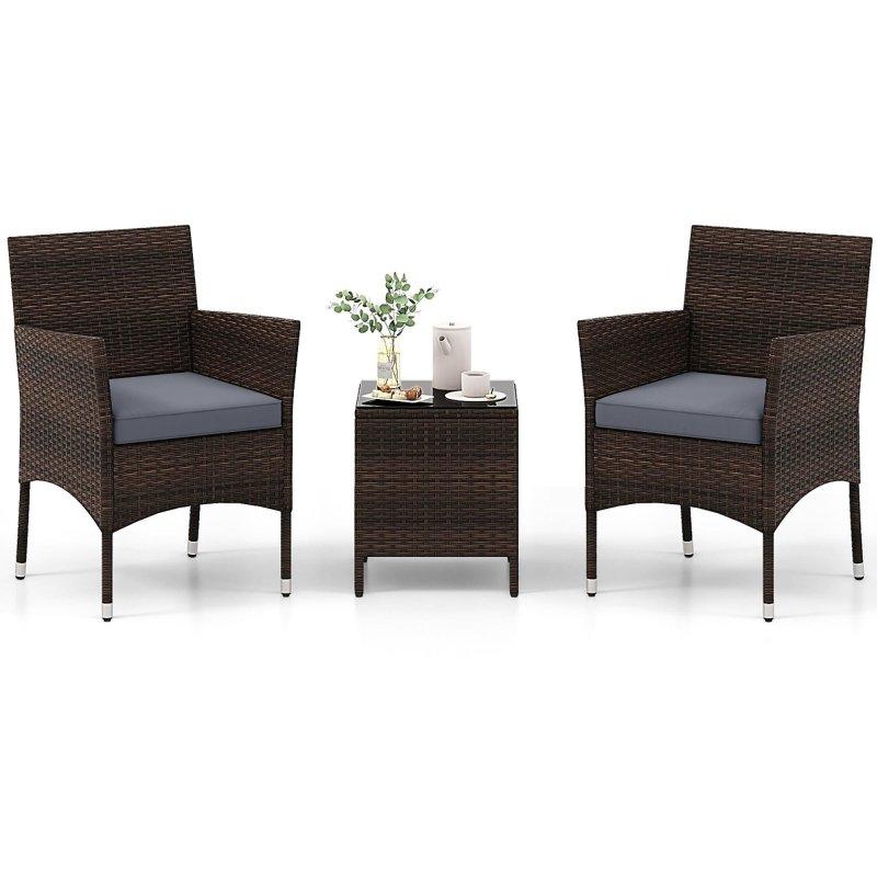Karışık Kahverengi Rattan Metal Minderli 3 Parça Bahçe Takımı - 268168