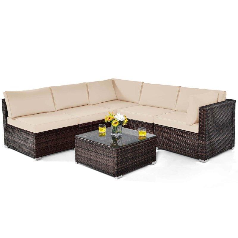 Karışık Kahverengi Rattan Minderli Orta Sehpalı Modüler Bahçe Takımı - 267515