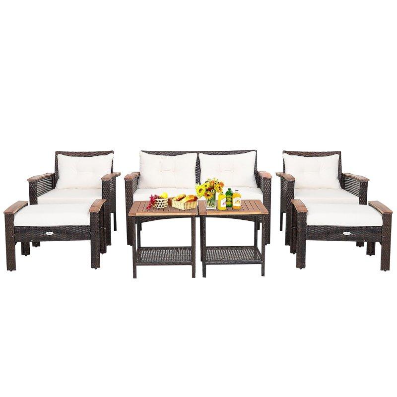 Karışık Kahverengi Rattan ve Akasya Ahşap 7 Parça Minderli Bahçe Takımı - 274591