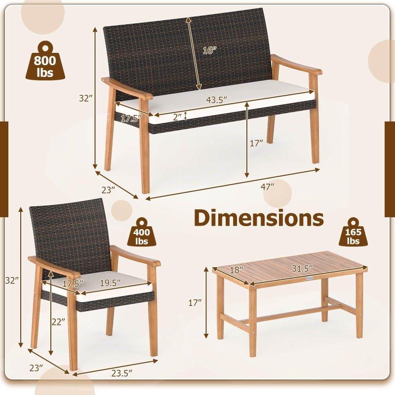 Karışık Kahverengi Rattan ve Akasya Ahşap 8 Parça 8 Kişilik Minderli Bahçe Takımı - 267689