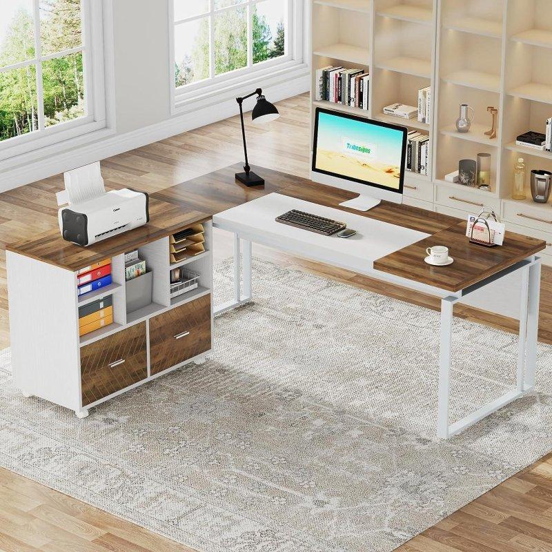 Karo Meşesi ve Beyaz Metal L Tipi Dosya Dolaplı Balıksırtı Desenli Ofis Masası - 161 cm - 326022 Karo Meşesi ve Beyaz Metal L Tipi Dosya Dolaplı Balıksırtı Desenli Ofis Masası - 161 cm - 326022