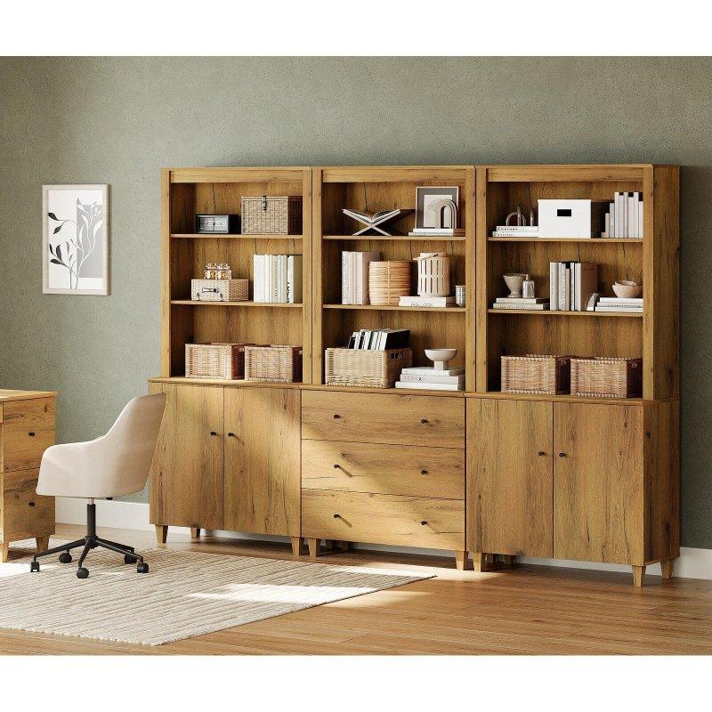 Kauçuk Ağacı Ayaklı 3 Çekmeceli 2 Kapaklı Modüler Kitaplık Seti - 270x181 cm - 313190