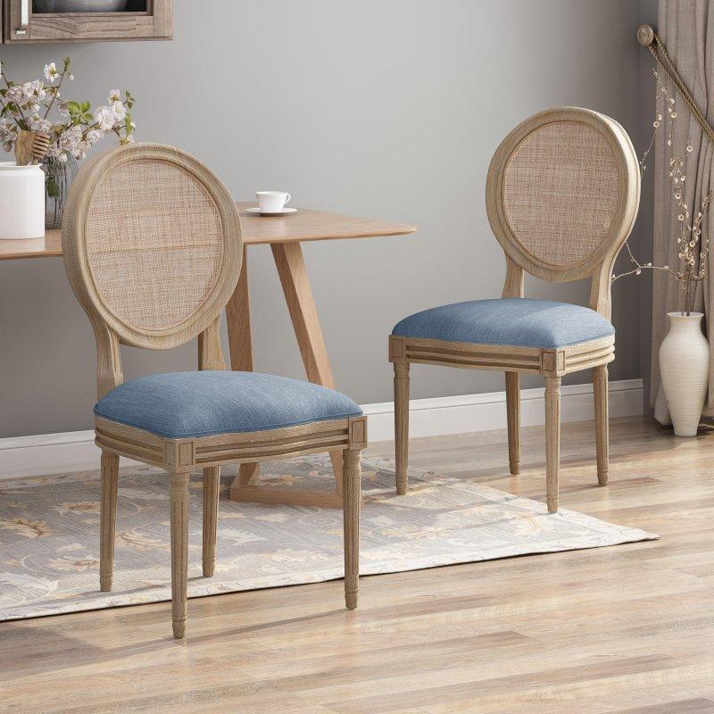 Kauçuk Ağacı Hasır Sırtlı Kumaş Döşemeli 2li Set Rattan Sandalye - 252809