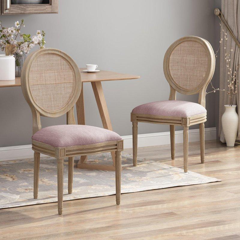 Kauçuk Ağacı Hasır Sırtlı Kumaş Döşemeli 2li Set Rattan Sandalye - 252809
