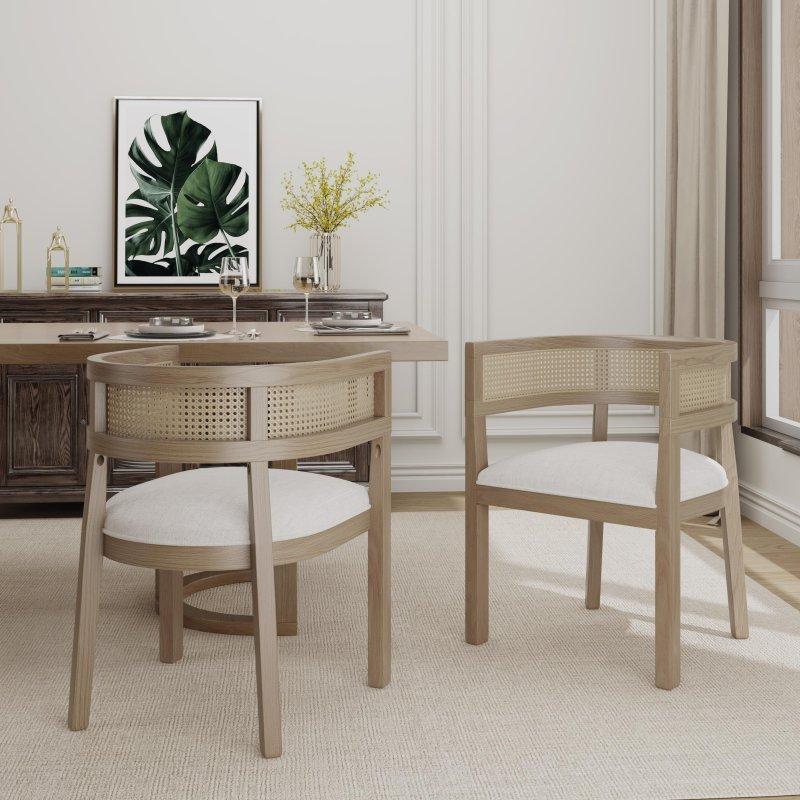Kauçuk Ağacı Kumaş Döşemeli Açık Sırtlı 2li Set Rattan Sandalye - 75 cm - 252233