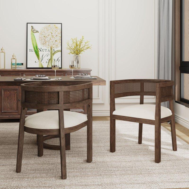 Kauçuk Ağacı Kumaş Döşemeli Açık Sırtlı 2li Set Rattan Sandalye - 75 cm - 252233