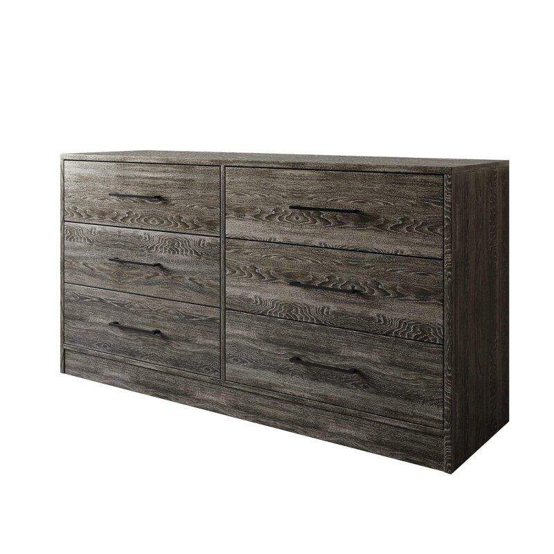 Kauçuk Ağacı Siyah Kulplu Modern 6 Çekmeceli Şifonyer - 121 cm - 307475
