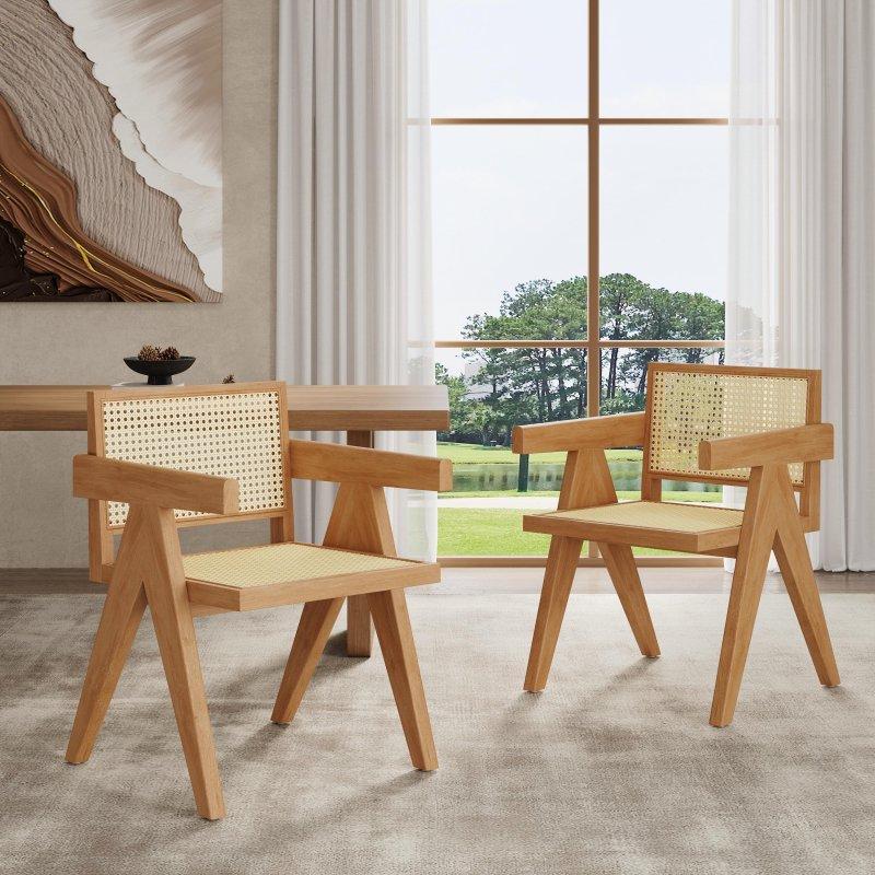 Kauçuk Ağacı ve Doğal Rattan El Yapımı 2li Set Chandigarh Kolçaklı Sandalye - 251784