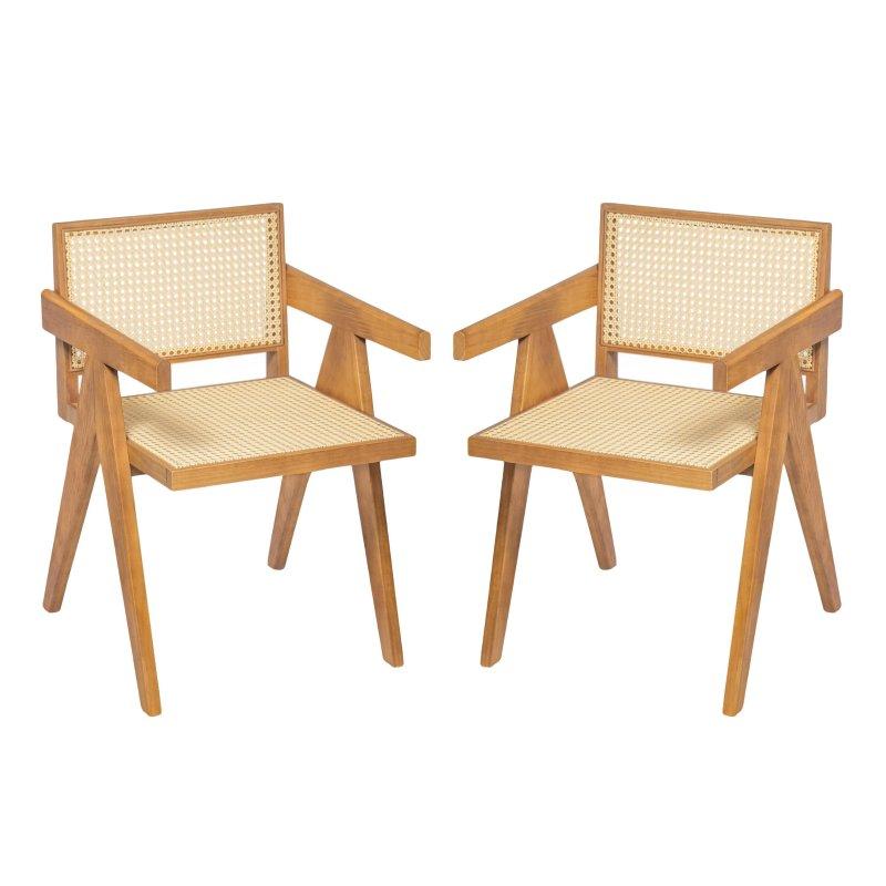 Kauçuk Ağacı ve Doğal Rattan El Yapımı 2li Set Chandigarh Kolçaklı Sandalye - 251784