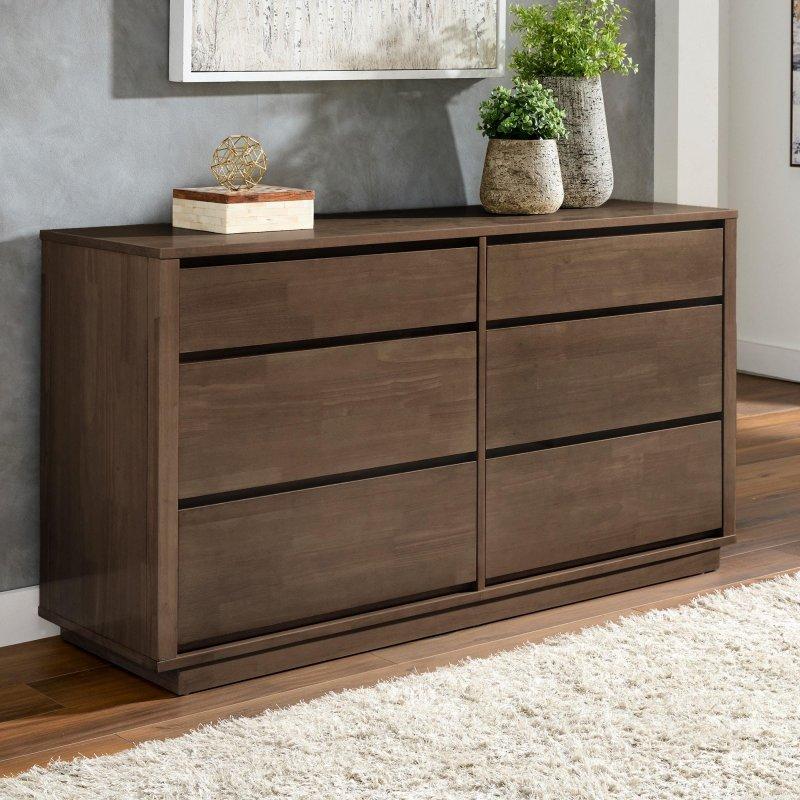 Kauçuk Ağacı ve MDF 6 Çekmeceli İskandinav Tasarım Şifonyer - 150x45x80 cm - 296393