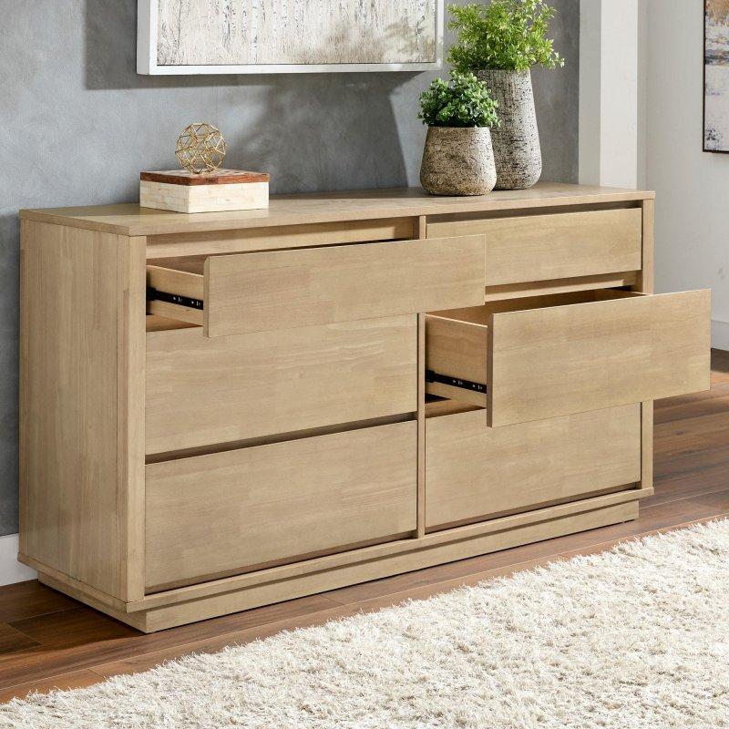 Kauçuk Ağacı ve MDF 6 Çekmeceli İskandinav Tasarım Şifonyer - 150x45x80 cm - 296393