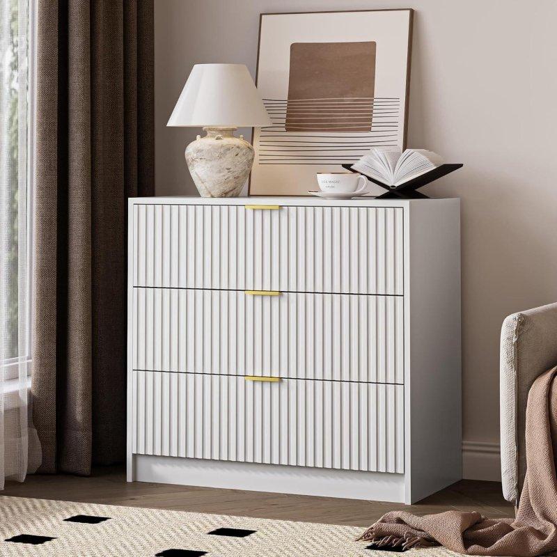 Kauçuk Ağacı Yivli 3 Çekmeceli Şifonyer - 81 cm - 305366