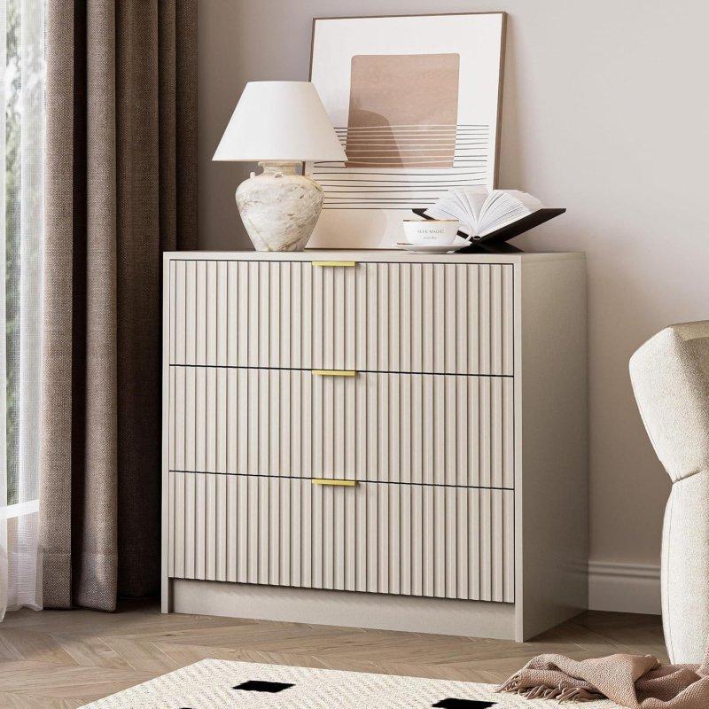 Kauçuk Ağacı Yivli 3 Çekmeceli Şifonyer - 81 cm - 305366
