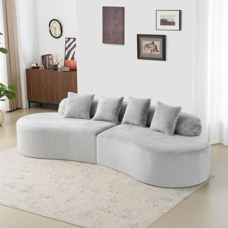 Kavisli Tasarım Yastıklı Sırt 3 Kişilik Flanel Bohem Koltuk - 285851