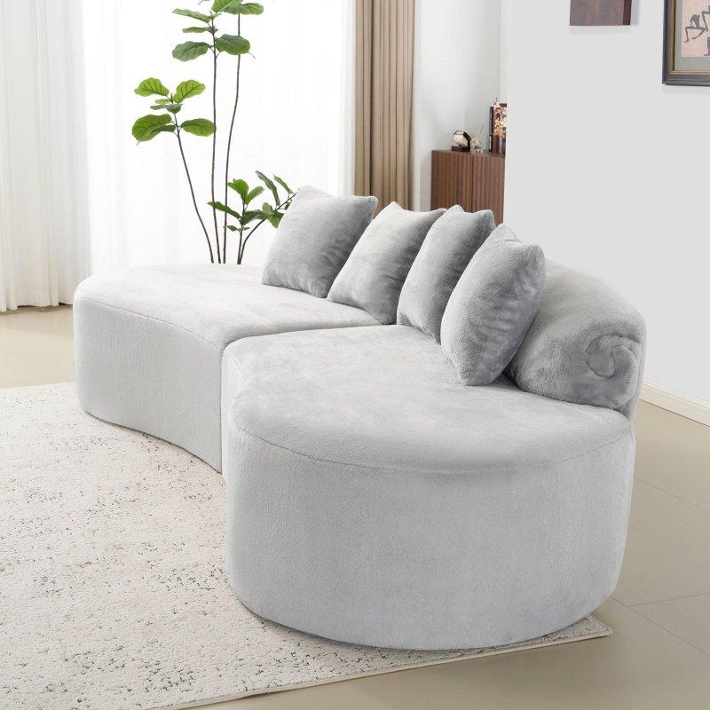 Kavisli Tasarım Yastıklı Sırt 3 Kişilik Flanel Bohem Koltuk - 285851