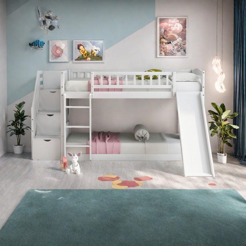 Kaydıraklı ve Çekmeceli Merdivenli Masif Ahşap Ranza - 248833