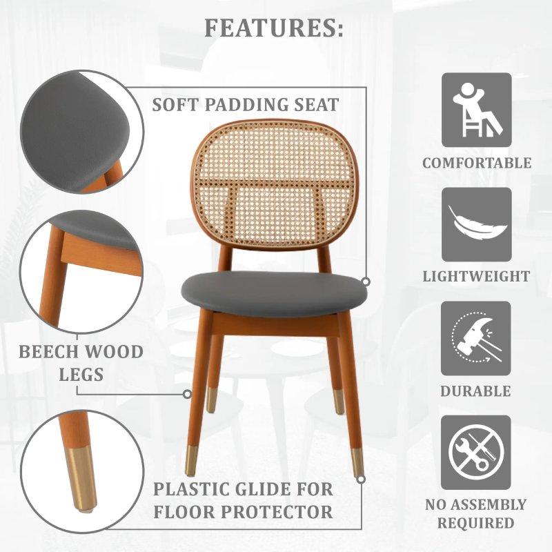 Kayın Ağacı Suni Deri Döşemeli 4lü Set Montajsız Rattan Sandalye - 251573