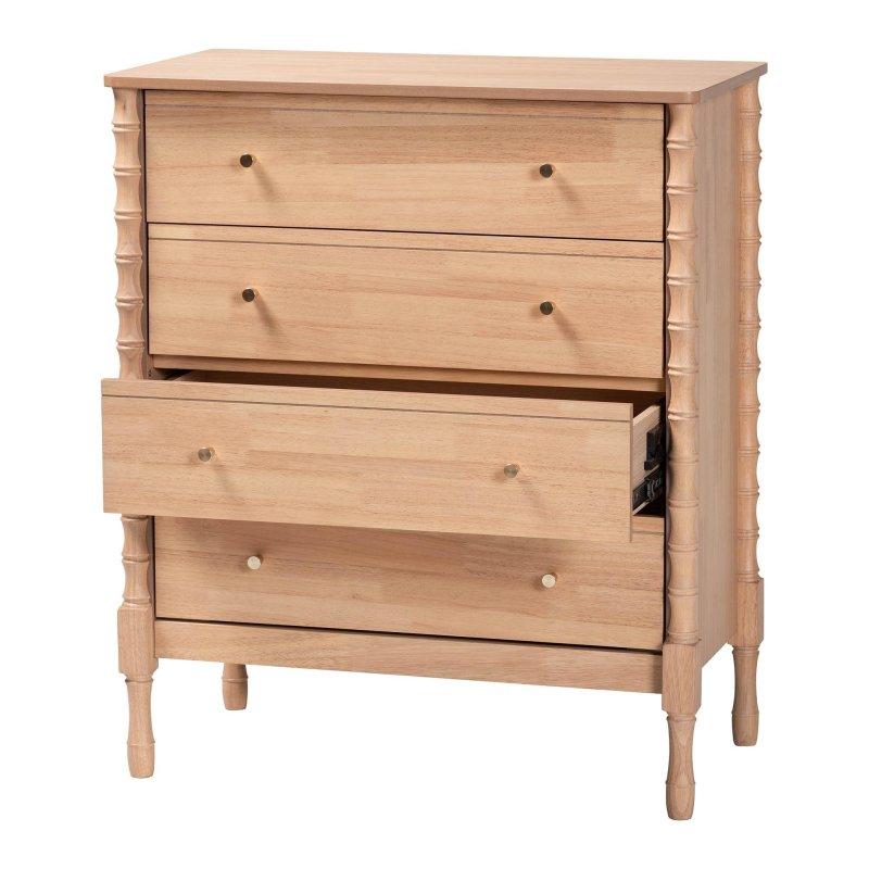 Kayın Kahverengi Masif Kauçuk Ağacı Bambu Tasarımlı 4 Çekmeceli Şifonyer - 84 cm - 295739