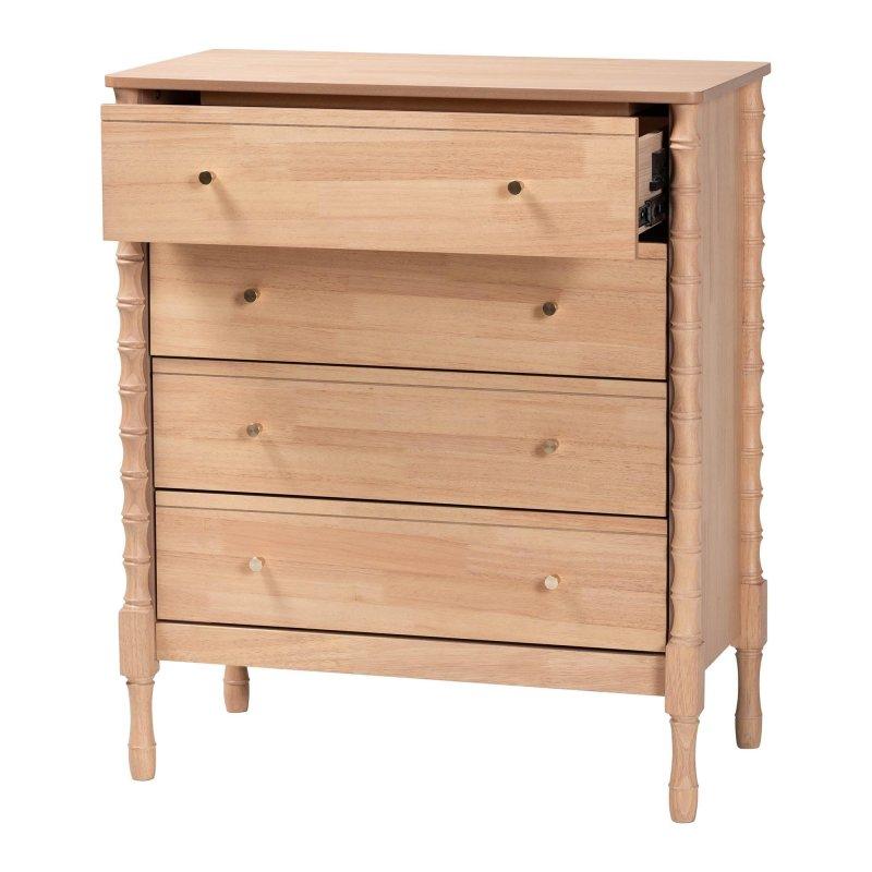 Kayın Kahverengi Masif Kauçuk Ağacı Bambu Tasarımlı 4 Çekmeceli Şifonyer - 84 cm - 295739