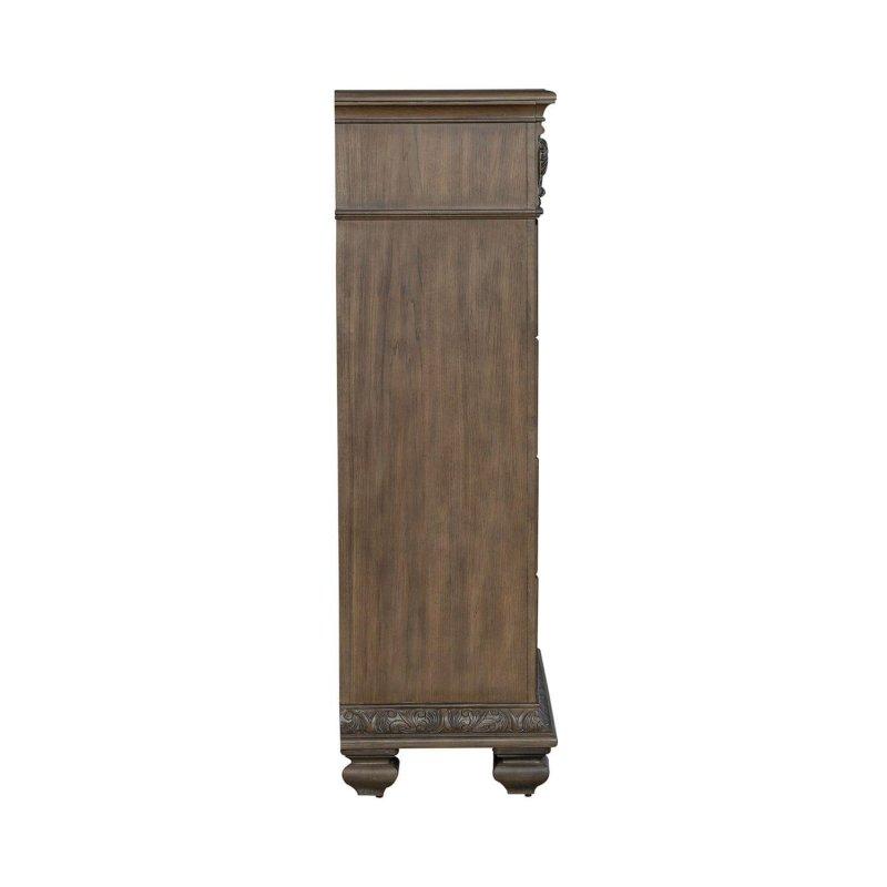 Kestane Rengi Kauçuk Ağacı Oymalı 5 Çekmeceli Şifonyer - 105x46x148 cm - 310443