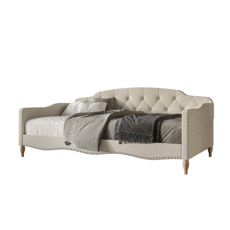 Keten Döşemeli Düğme Kapitoneli Zımba Detaylı Tek Kişilik Daybed Karyola - 330597