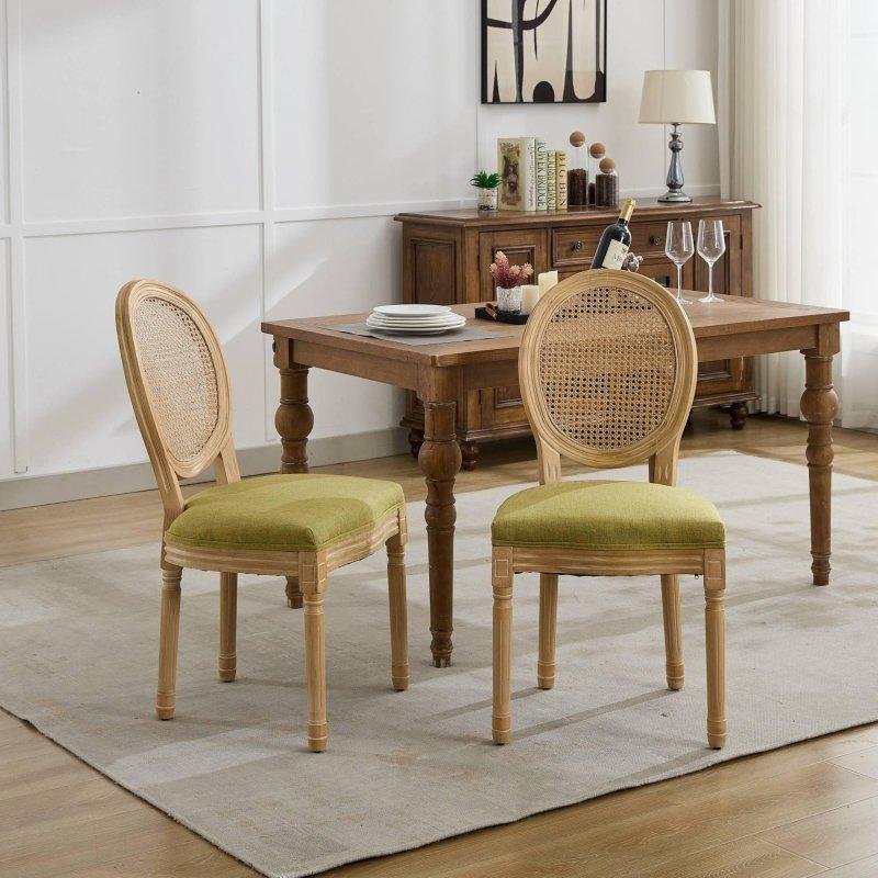 Keten Döşemeli Masif Ahşap Oymalı 2li Set Rattan Sandalye - 252284