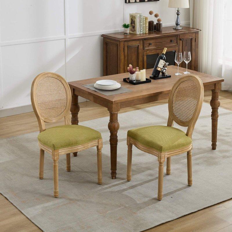 Keten Döşemeli Masif Ahşap Oymalı 2li Set Rattan Sandalye - 252284