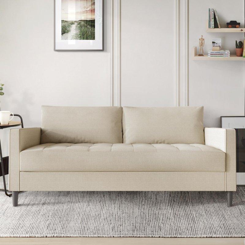 Keten Görünümlü Polyester Kumaş Çıkarılabilir Sırt Minderli Bohem Koltuk - 190 cm - 291632