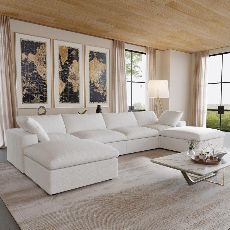 Keten Kumaş Ahşap İskeletli Modüler 6 Kişilik U Şekilli Köşe Koltuk - 400x200 cm - 256479