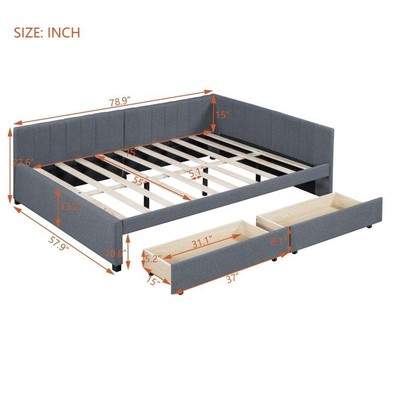 Keten Kumaş Döşemeli L Sırtlıklı Yavru Yataklı Ahşap Daybed Karyola - 201x148 cm - 329936