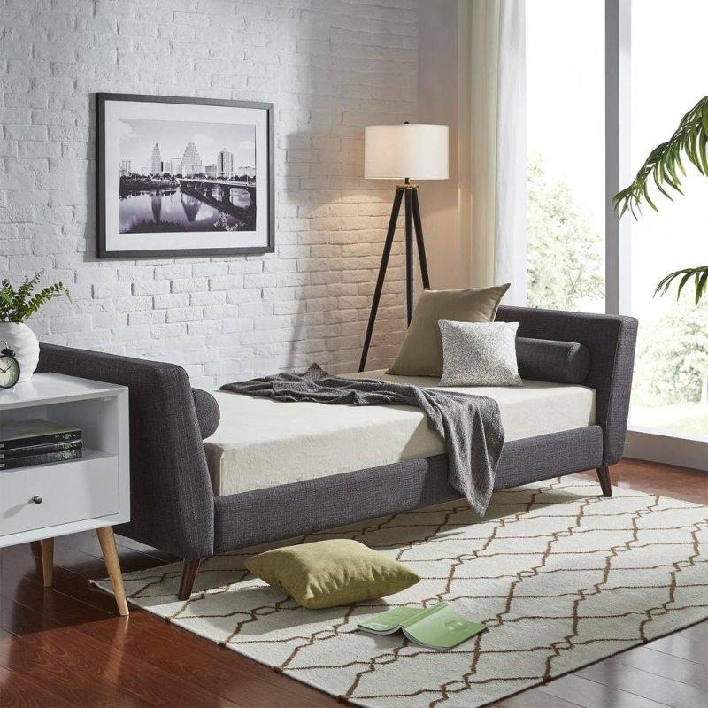 Keten Kumaş İki Yastıklı Yüzyıl Ortası Modern Daybed Karyola - 330637
