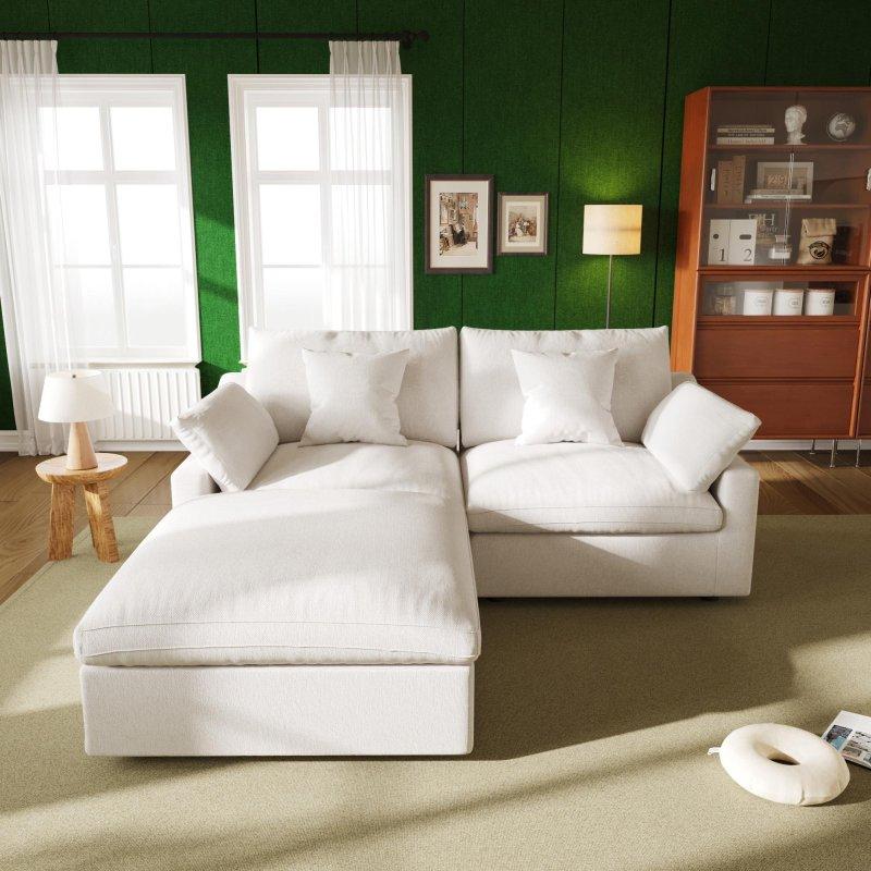Keten Kumaş Masif Ahşap Modüler Puf Dahil Köşe Koltuk - 210x198 cm - 258932