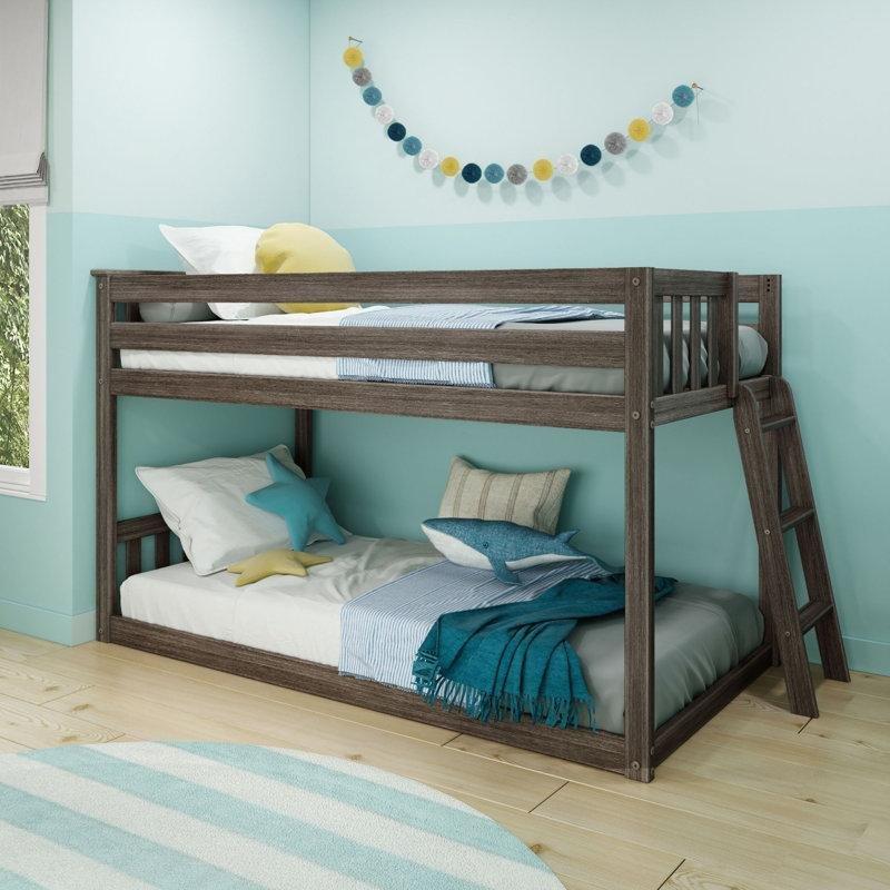 Kil Rengi Masif Çam Ağacı Alçak Profilli Merdivenli Ranza - 228x109 cm - 247483