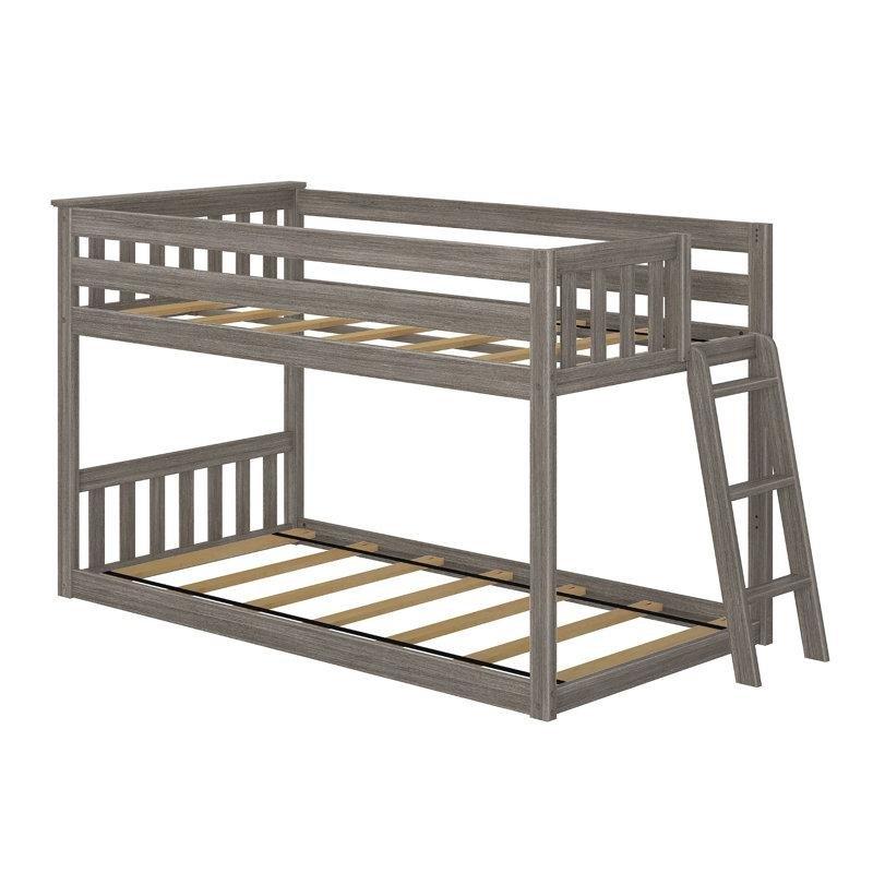 Kil Rengi Masif Çam Ağacı Alçak Profilli Merdivenli Ranza - 228x109 cm - 247483