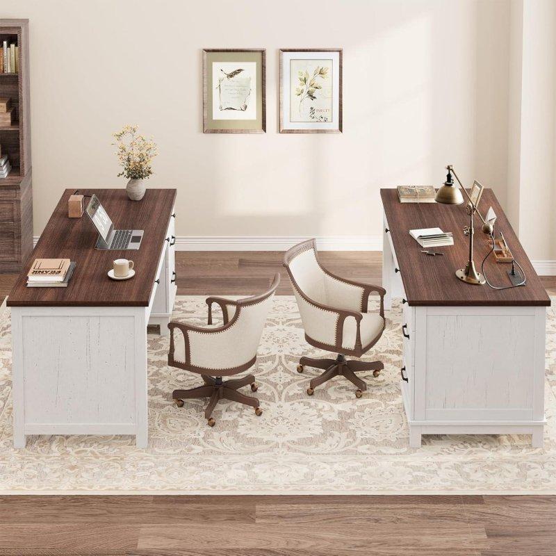 Kır Evi Tarzı MDF Şarj Üniteli Dosya Çekmeceli Ofis Masası - 137 cm - 328129