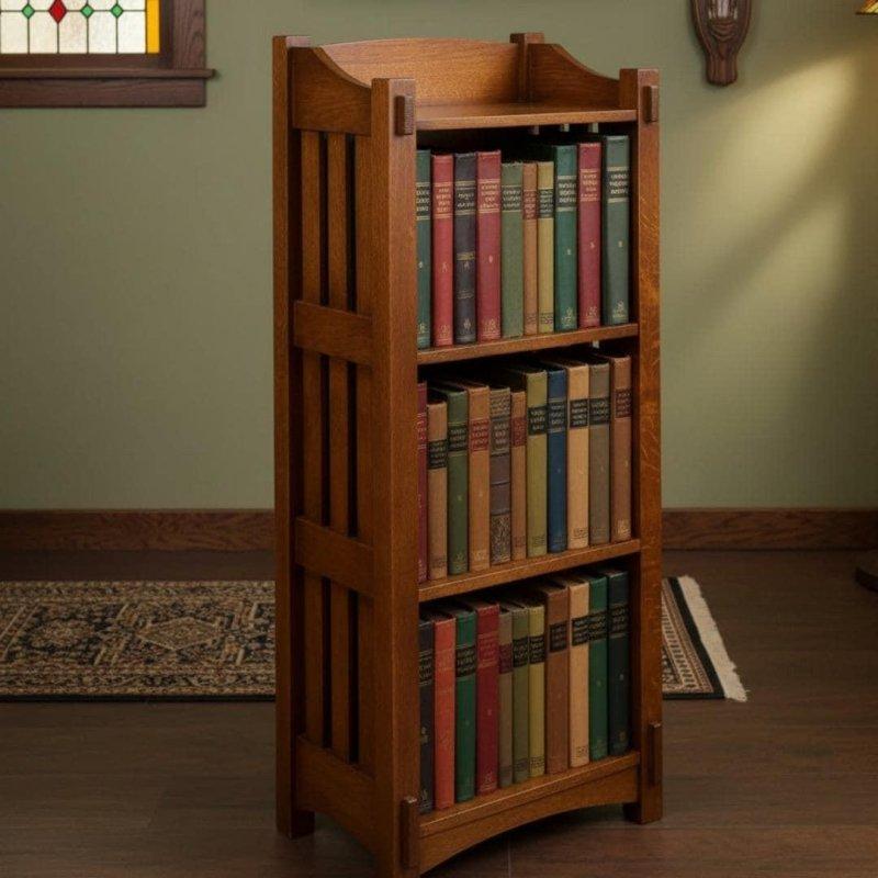 Kiraz Rengi Masif Meşe Çıtalı Yanlı 3 Raflı Kitaplık - 49x133x31 cm - 315420
