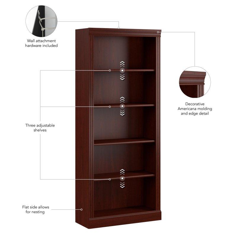 Kiraz Rengi MDF 5 Raflı Klasik Tasarım Kitaplık - 183 cm - 314018
