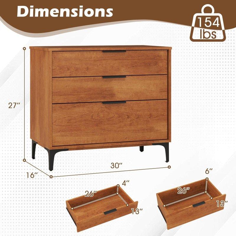 Kiraz Rengi MDF Metal Ayaklı 3 Çekmeceli 2li Set Şifonyer - 77x41x69 cm - 305466