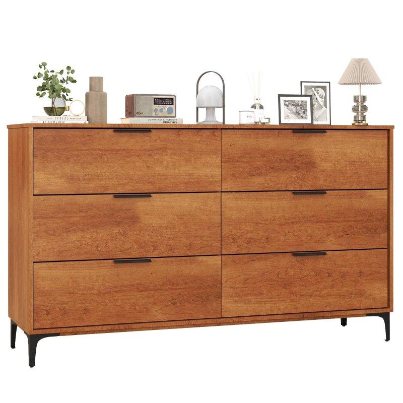 Kiraz Rengi MDF Metal Ayaklı 6 Çekmeceli Şifonyer - 150 cm - 296487